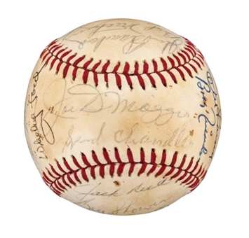 New York Yankees Alumni Ball Signed by Seven Hall of Famers with Mantle and DiMaggio (23 Signatures)